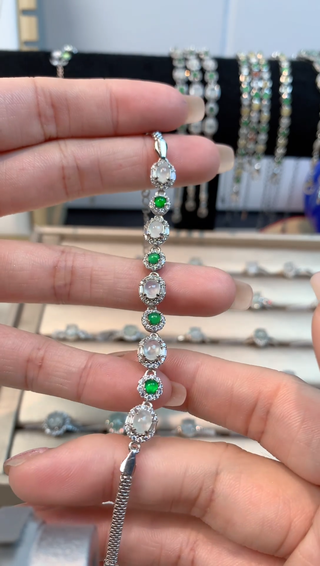 银S925镶嵌手链翡翠天然A货翡翠