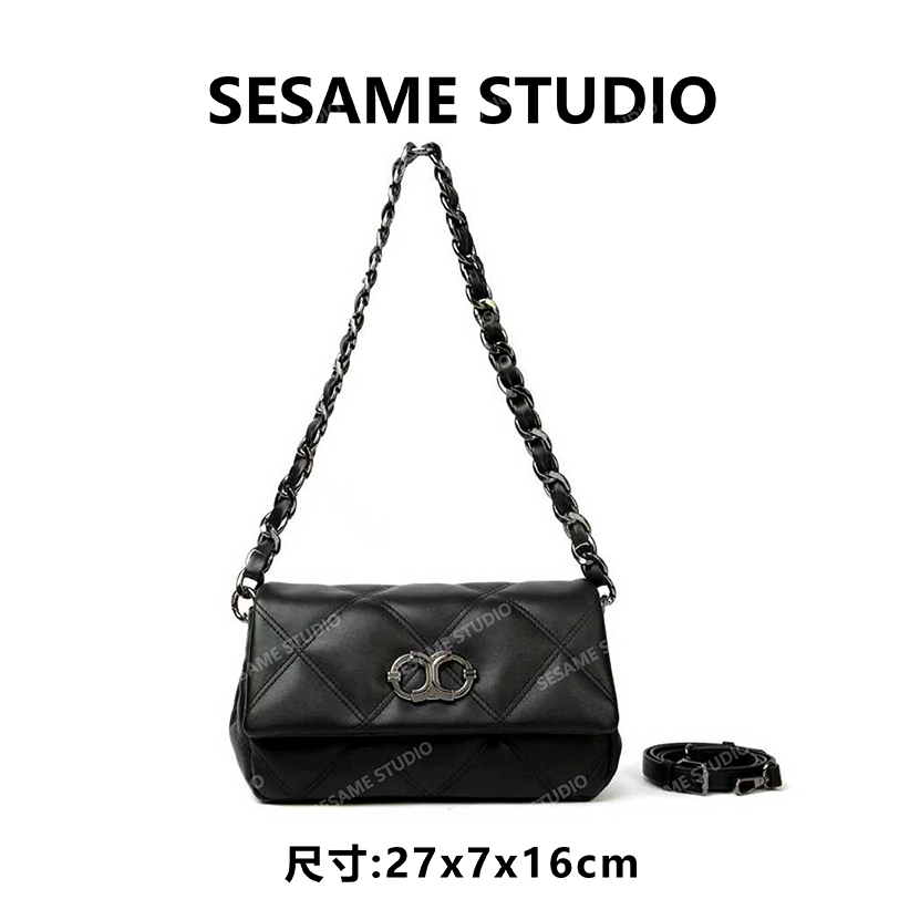 【芝麻集】SKL-7759-1-黑色RAIN.CUN休闲时尚百搭腋下女包