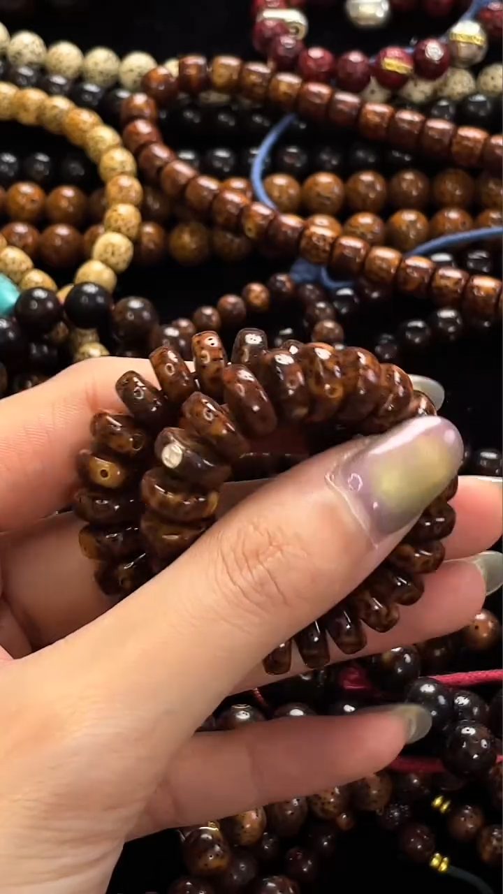 手串星月菩提精工级深珀花皮药片10.9*4.6手串