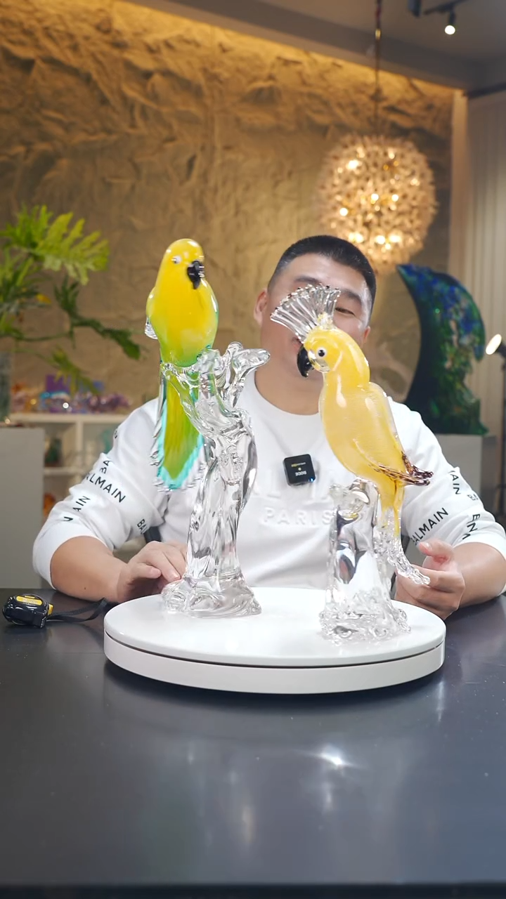 琉璃叶*黄色设计款鹦鹉摆件一组