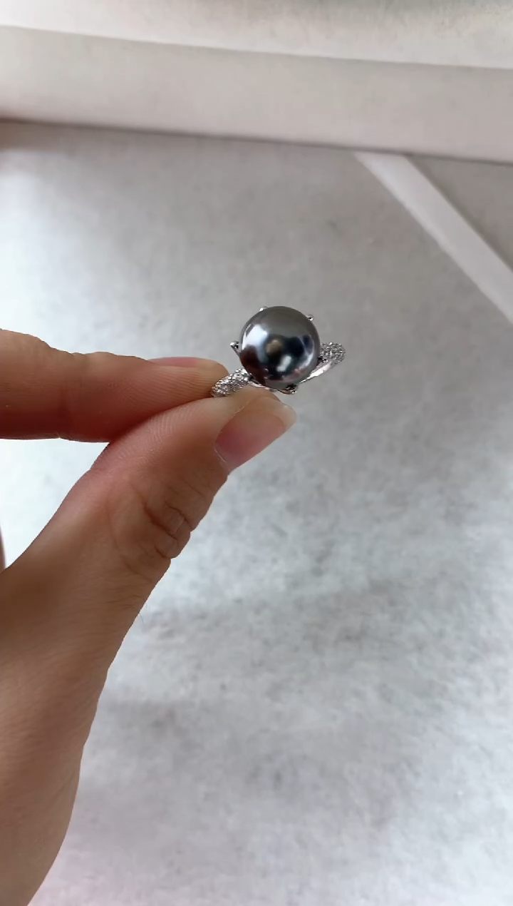 银S925镶嵌戒圈海水珍珠1