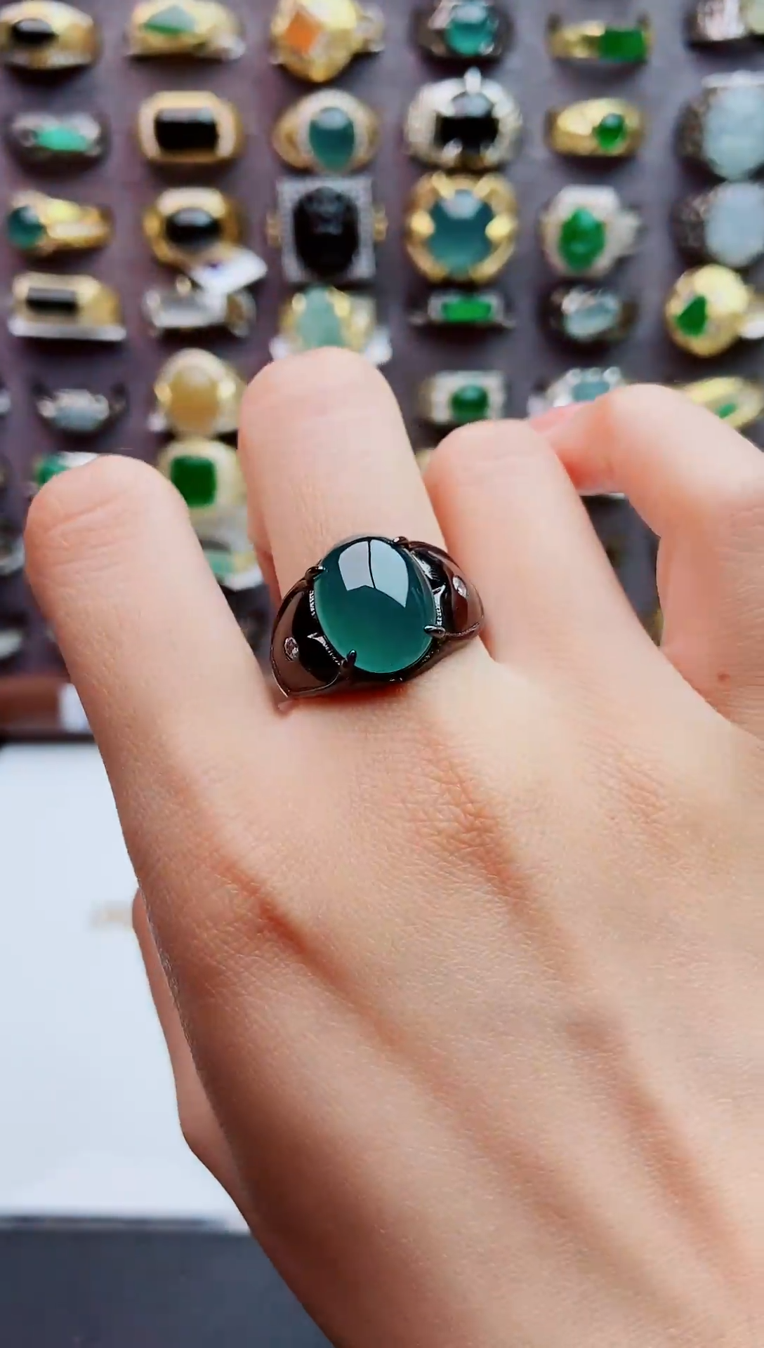 银S925镶嵌戒指翡翠w****琪天然翡翠男戒