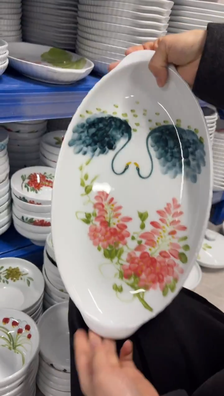 景德镇高温陶瓷食品级手绘釉中彩-双耳鱼盘