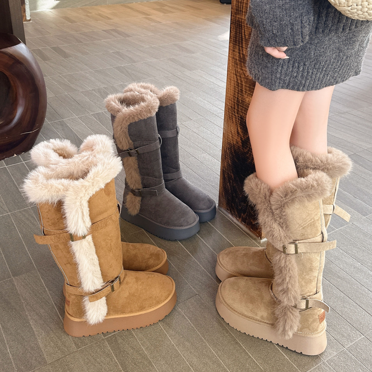 时尚保暖长筒雪地靴女2025冬季新款百搭加绒加厚厚底东北棉鞋