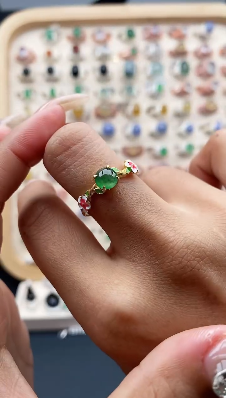 【闪购商品】翡翠戒指银S925镶嵌缅甸天然A货翡翠111  6+10