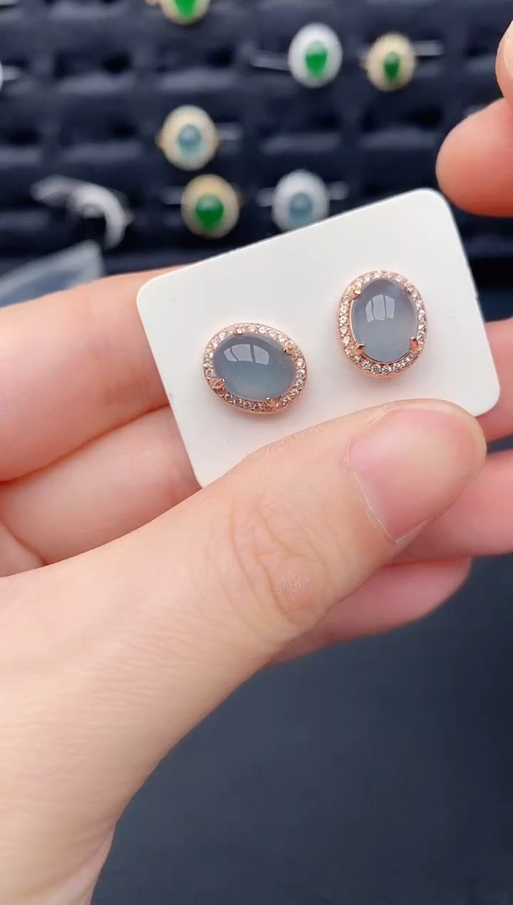 银S925镶嵌翡翠耳饰天然a货翡翠573