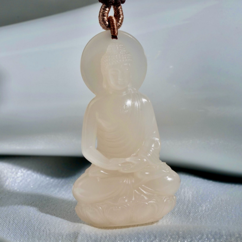 【鹿鸣臻品】和田玉藕粉大日如来吊坠 不含链 LM09