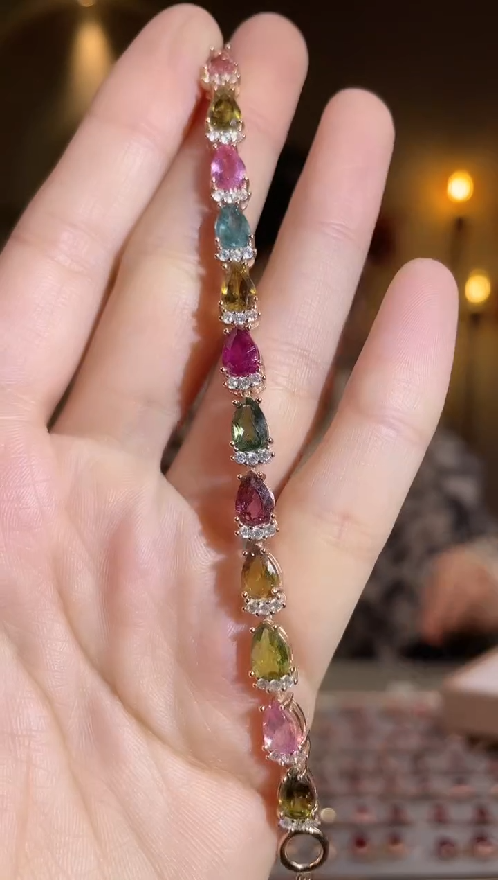 银S925镶嵌手链碧玺手链