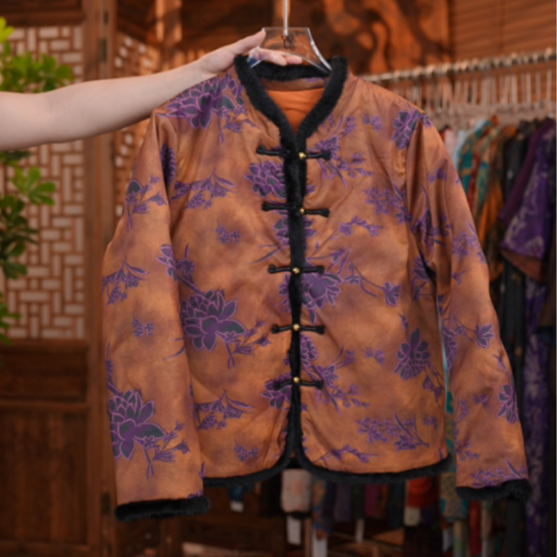 A0260中国风短裙提花立领中老年女装棉衣印花棉服中式短款
