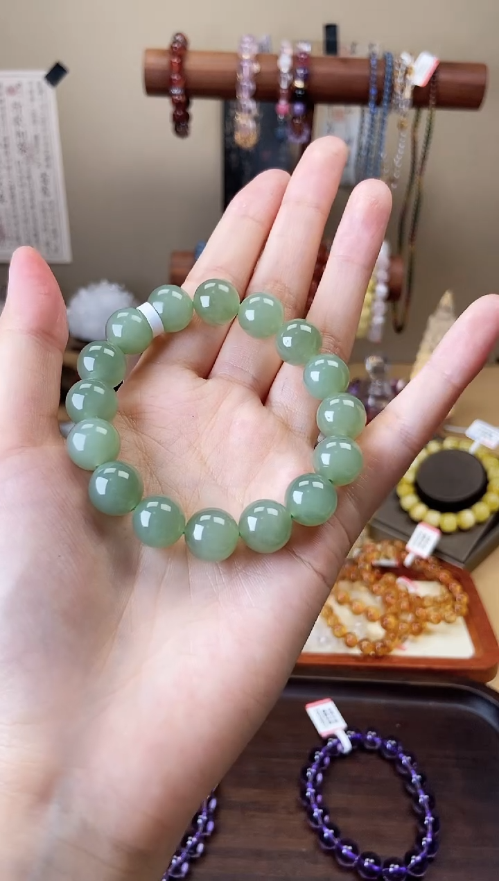 【闪购商品】未镶嵌和田玉手链12mm和田玉