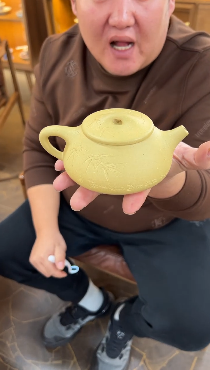 【闪购商品】紫砂茶壶【头哥手工壶】景舟石瓢本绿刻绘竹子