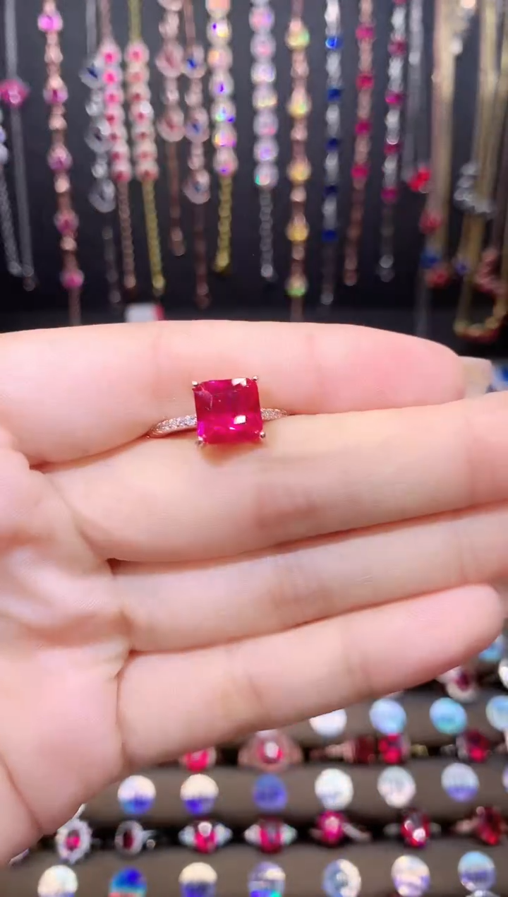 红宝石戒指银S925镶嵌8玫瑰金