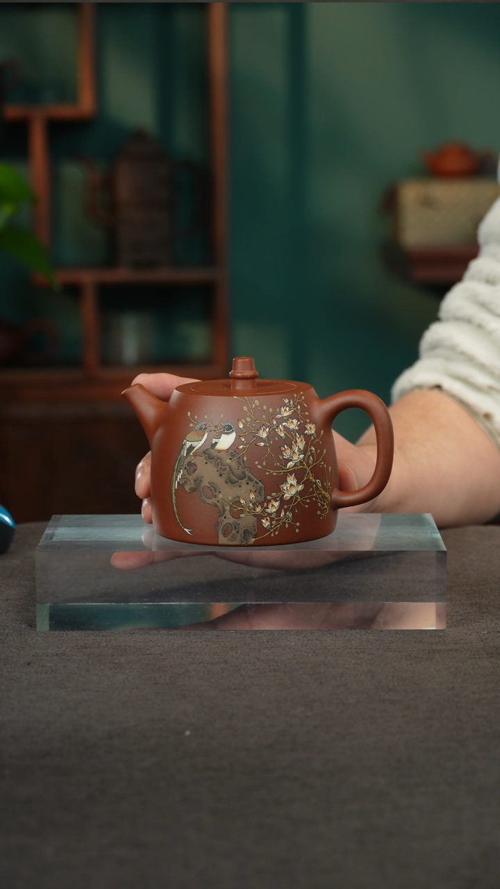 【闪购商品】紫砂茶壶06花鸟泥绘汉铎350cc