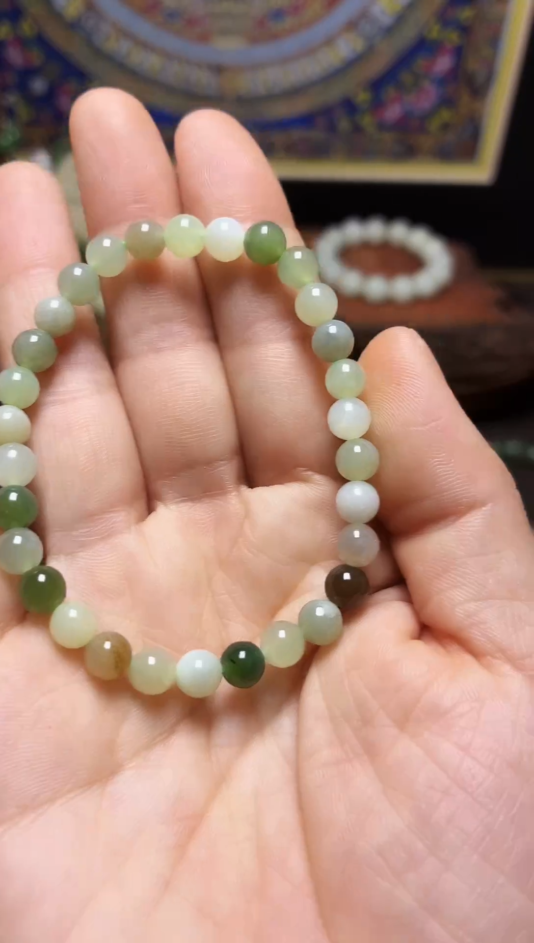 未镶嵌手链和田玉6mm楼兰三色