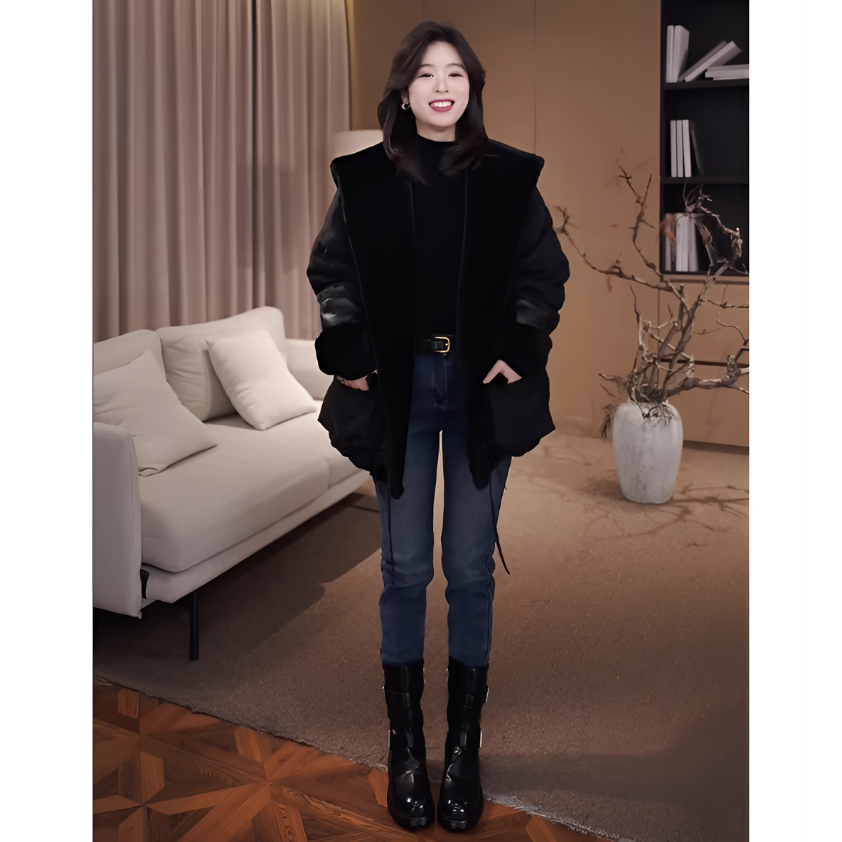 广州琴姐【暖绒漫步】加绒加厚显瘦高腰小脚牛仔裤铅笔裤女冬78702