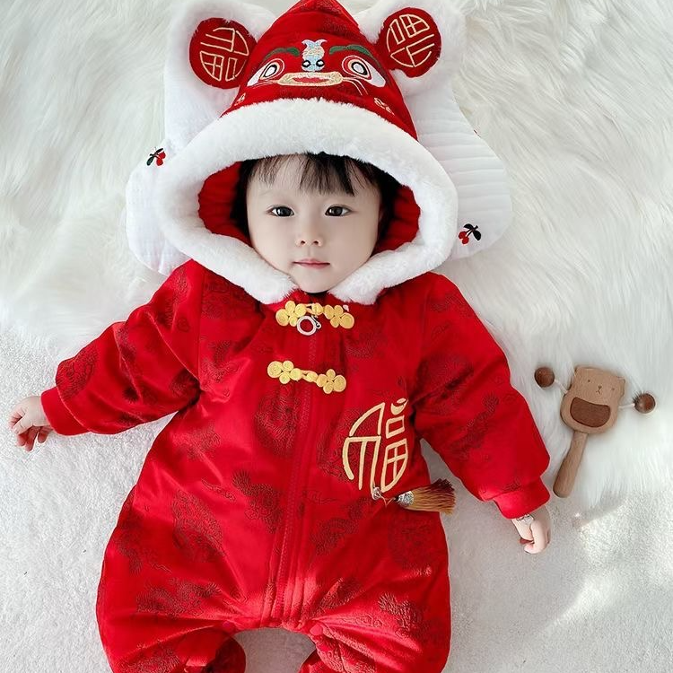 小宝宝新年款棉服加绒加厚连体衣