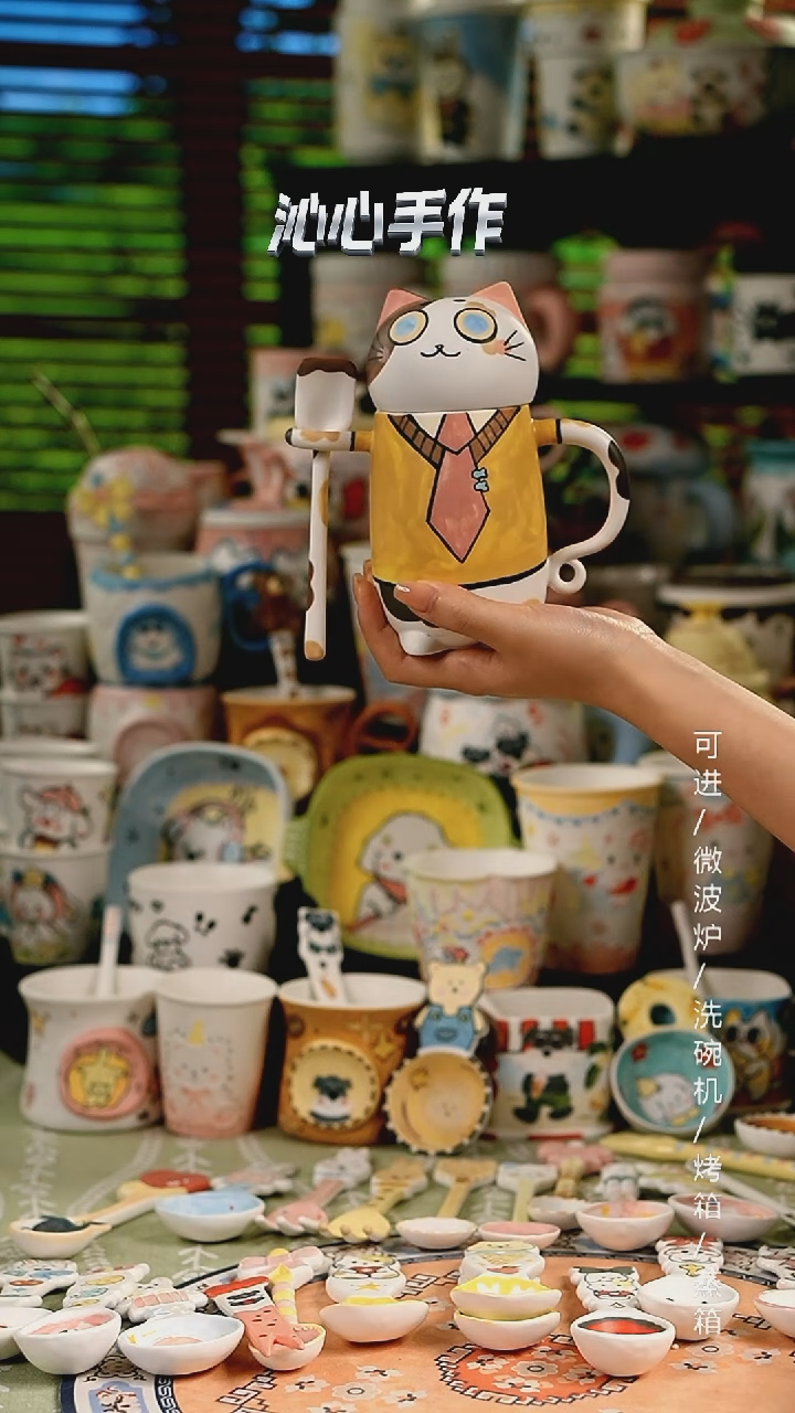 陶瓷无盖款景德镇沁心高温釉下彩纯手绘创意瓷