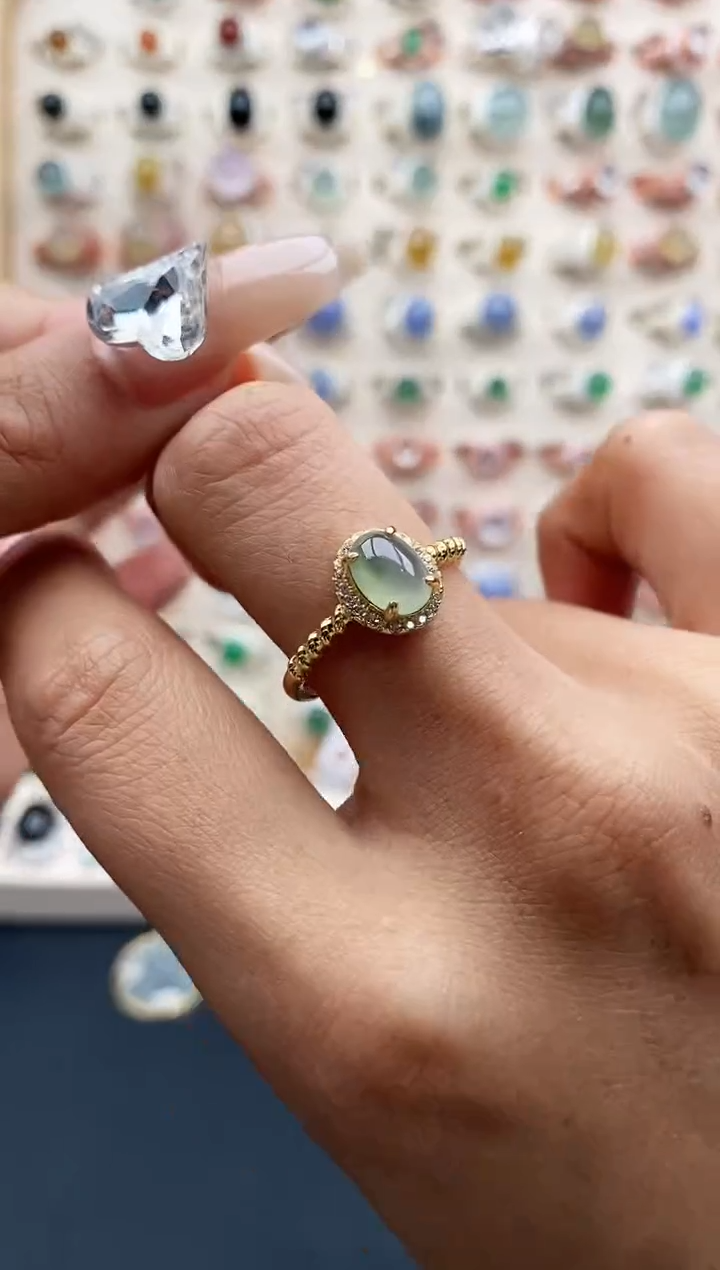 【闪购商品】翡翠戒指银S925镶嵌缅甸天然A货翡翠333  5+6