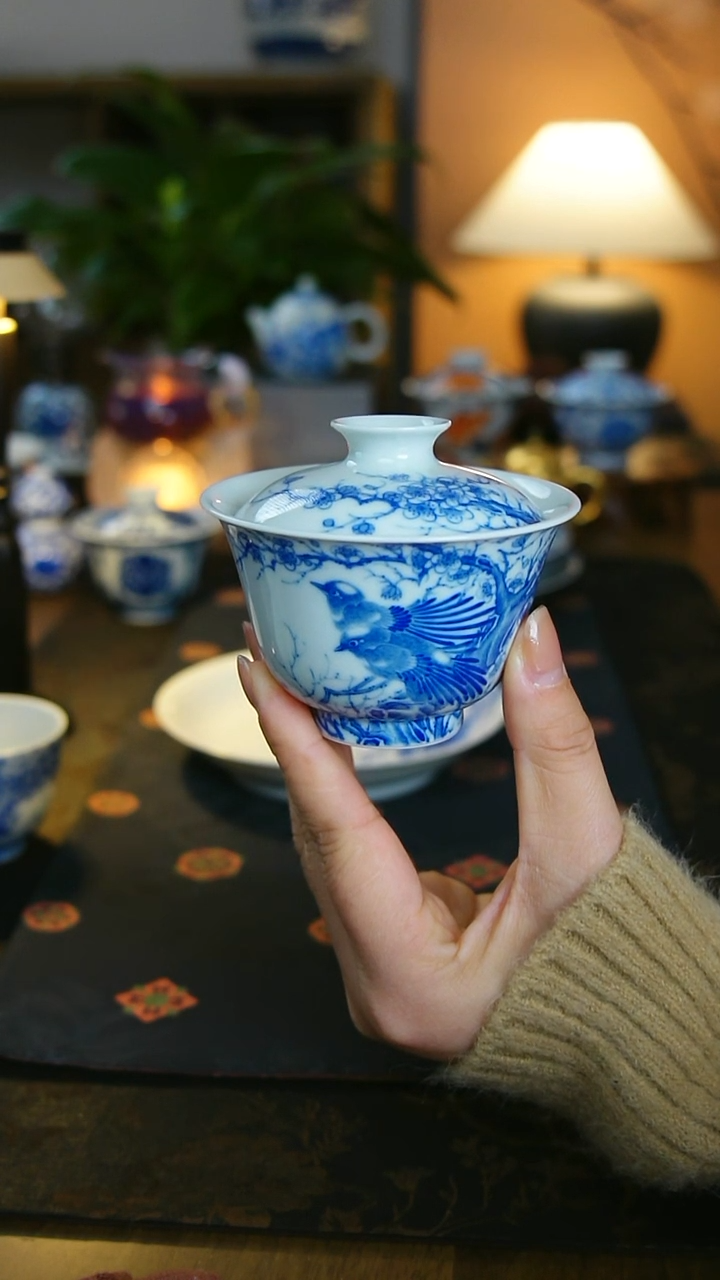 新品 喜上眉梢元宝盖碗