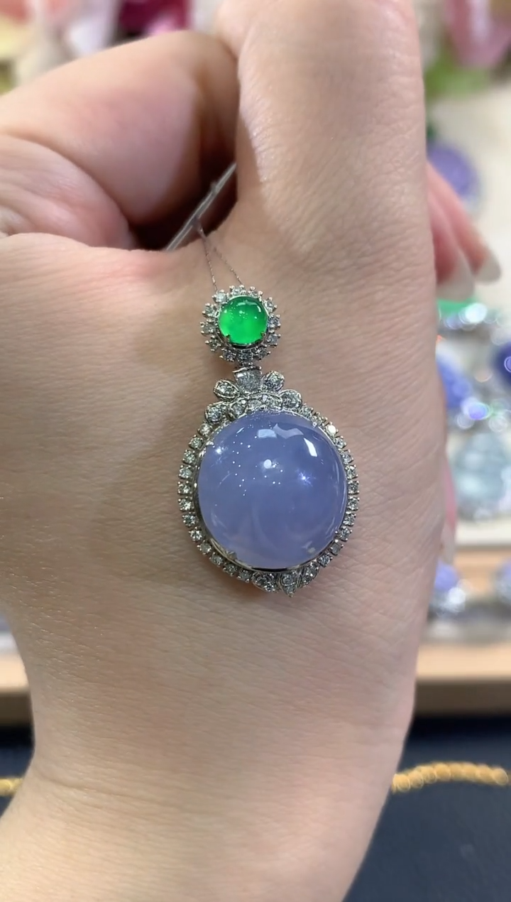 吊坠(不含链)18K金镶嵌翡翠d90  紫货有色差 