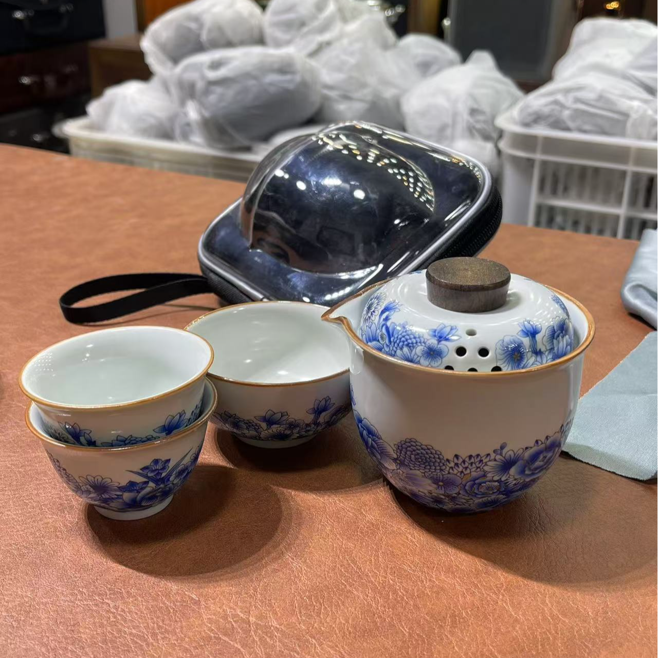 汝窑开片快客杯一壶三杯3779
