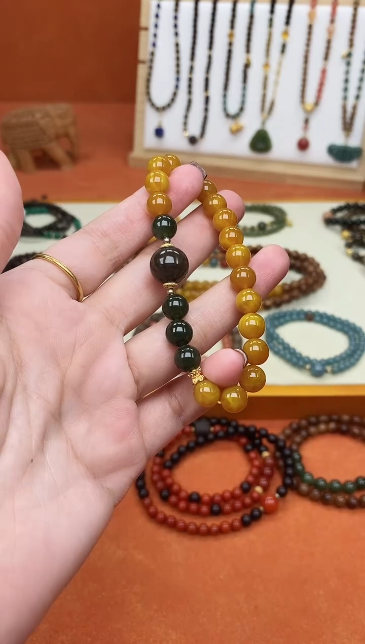 手链蜜蜡未镶嵌单圈蜜蜡和田菠菜绿且末糖手串