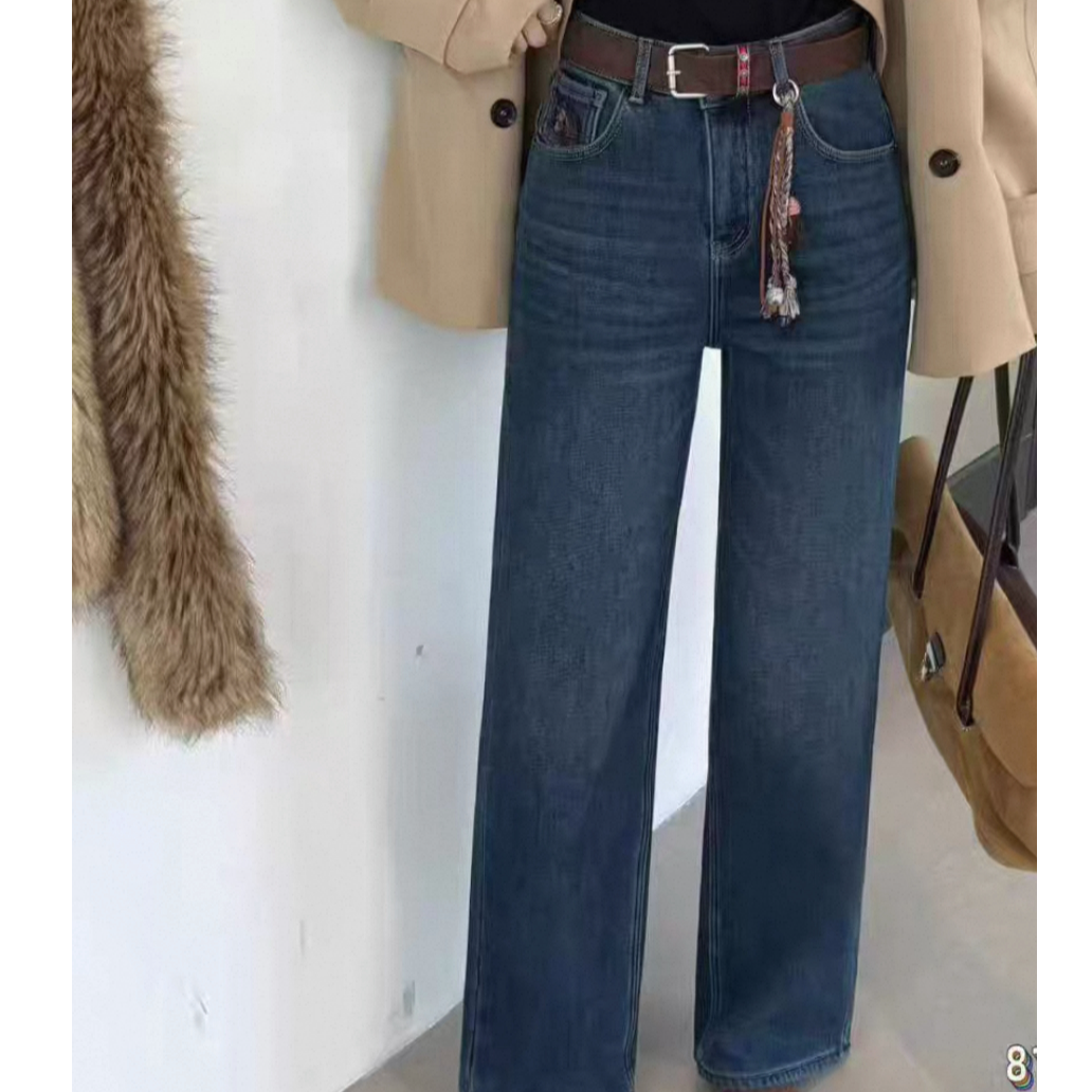 时尚复古直筒裤加绒牛仔裤高腰显瘦3536