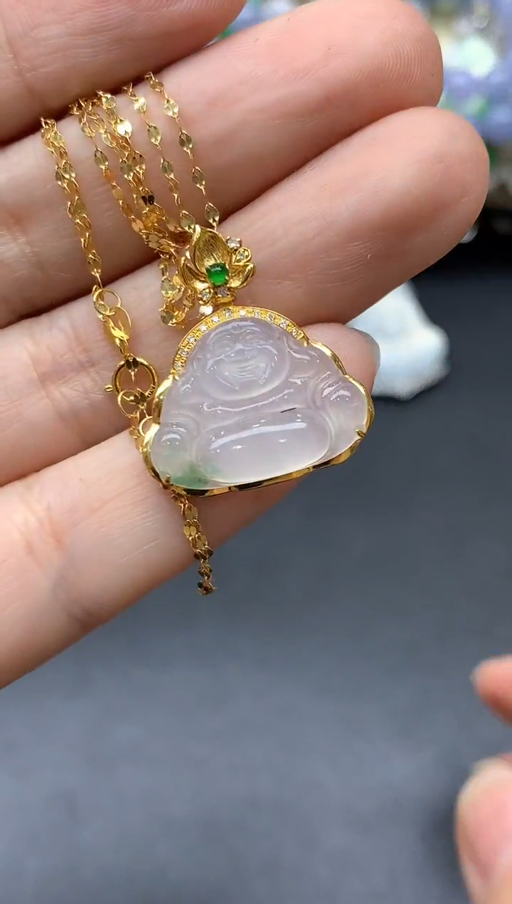 颈饰18K金镶嵌翡翠441-中国好珍宝