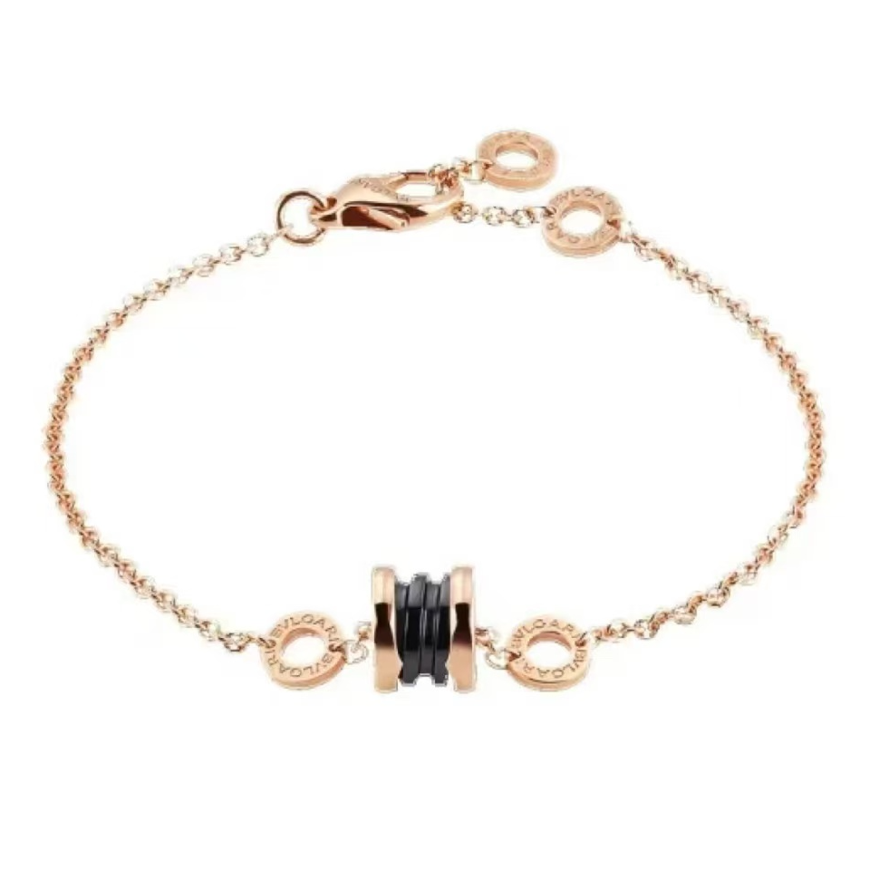 99新 BVLGARI/宝格丽  18k玫瑰金黑陶瓷小蛮腰手链