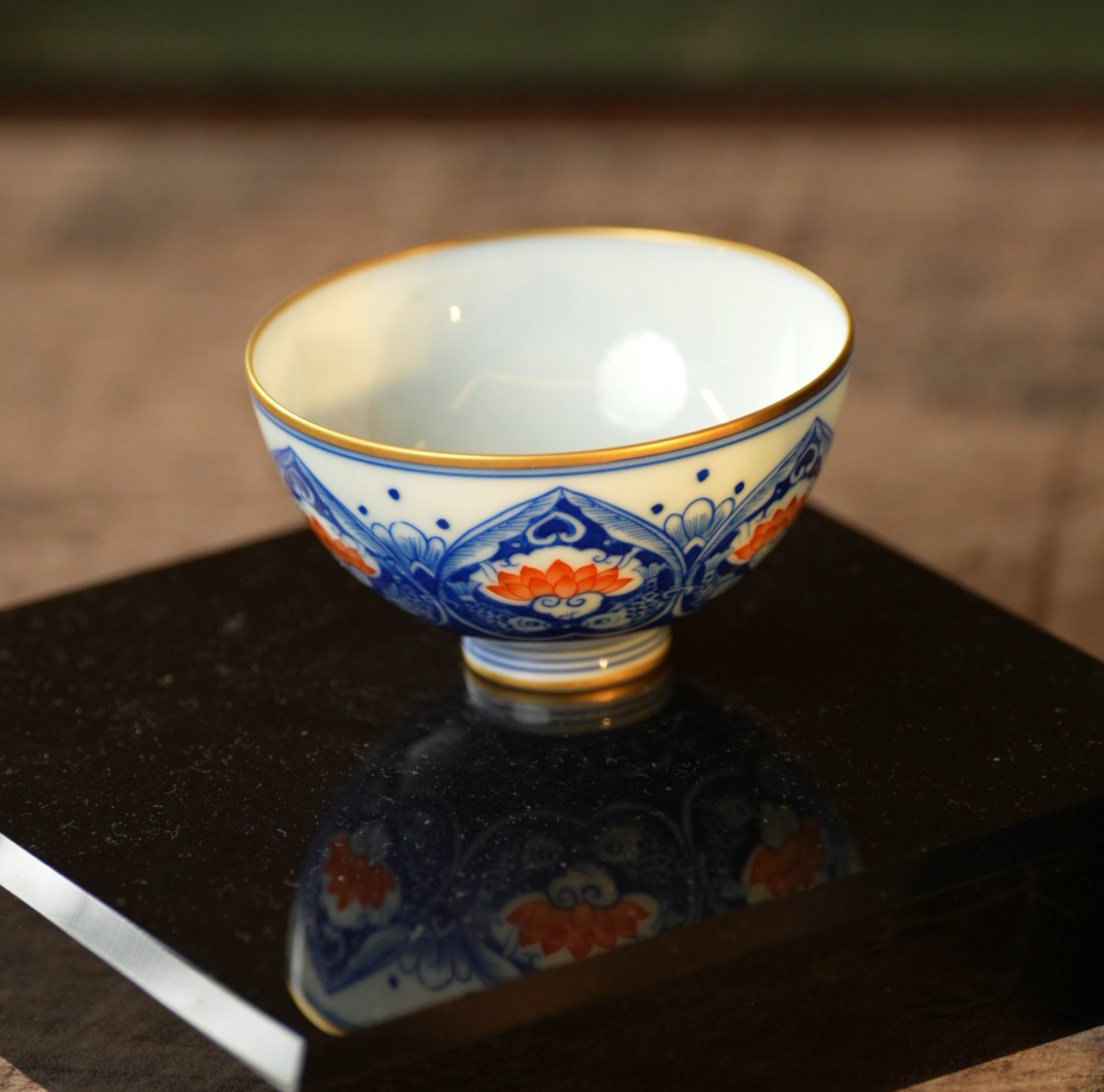 麟波阁丨宝相莲心如意鸡心杯