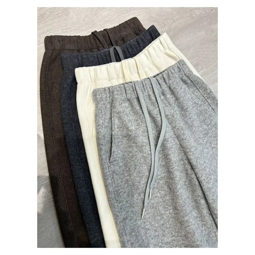 ROW风绵羊绒窄版弯刀裤极简秋冬松紧腰拉绒羊绒裤女百搭香蕉裤女