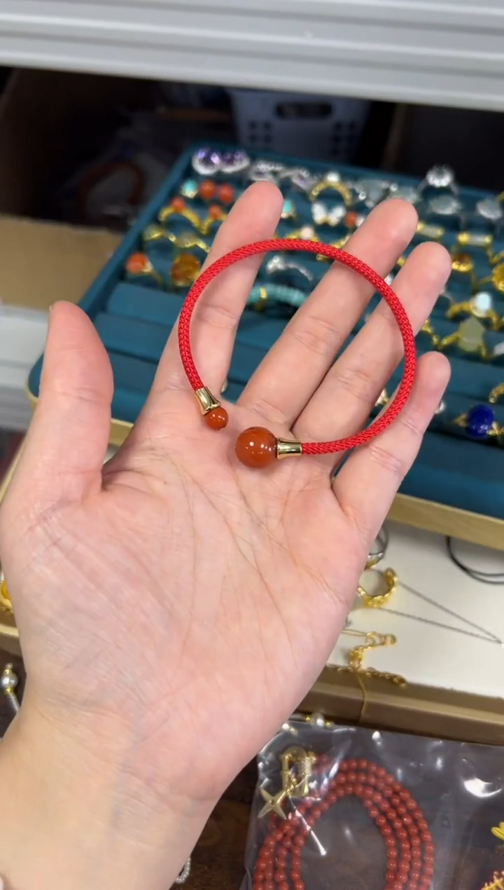 未镶嵌南红玛瑙戒指南红玛瑙双圆珠红绳手绳[15]