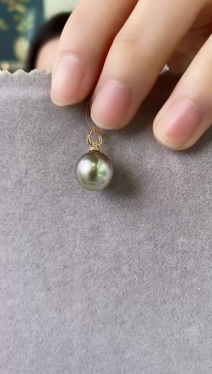 【闪购商品】海水珍珠吊坠(不含链)18K金镶嵌11-12大溪地黑珍珠吊坠