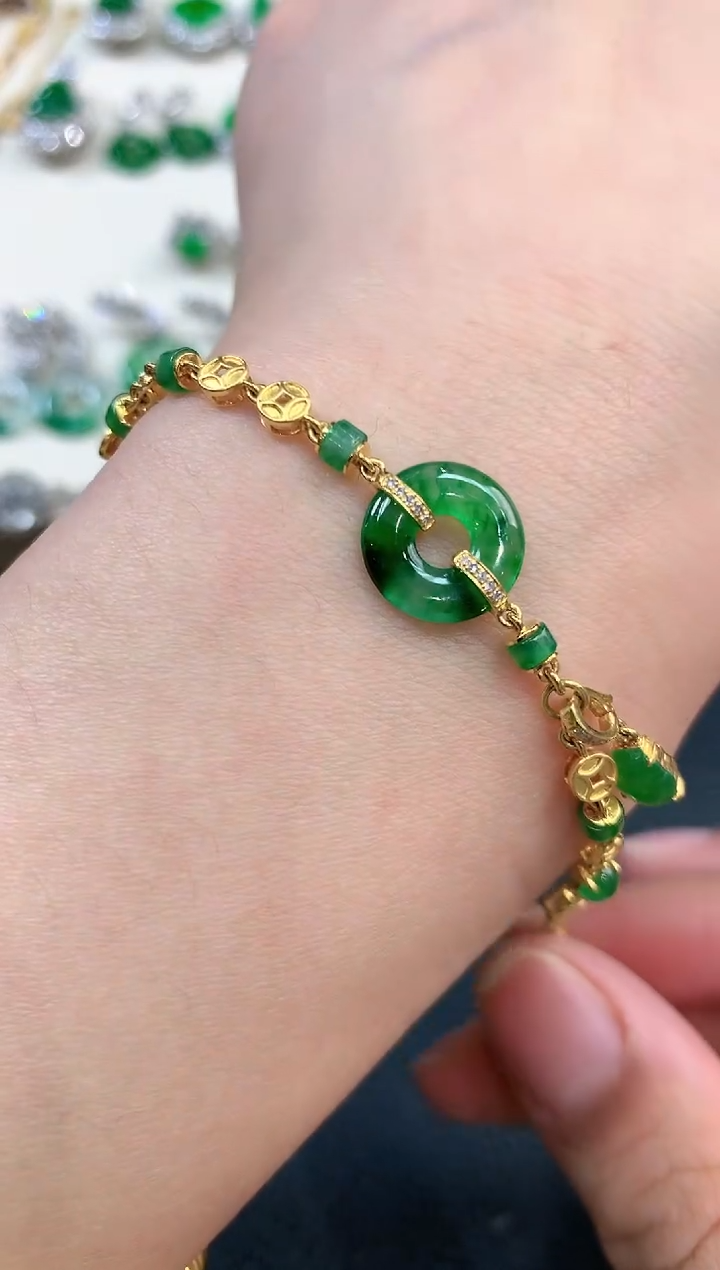 【闪购商品】翡翠手链18K金镶嵌n27