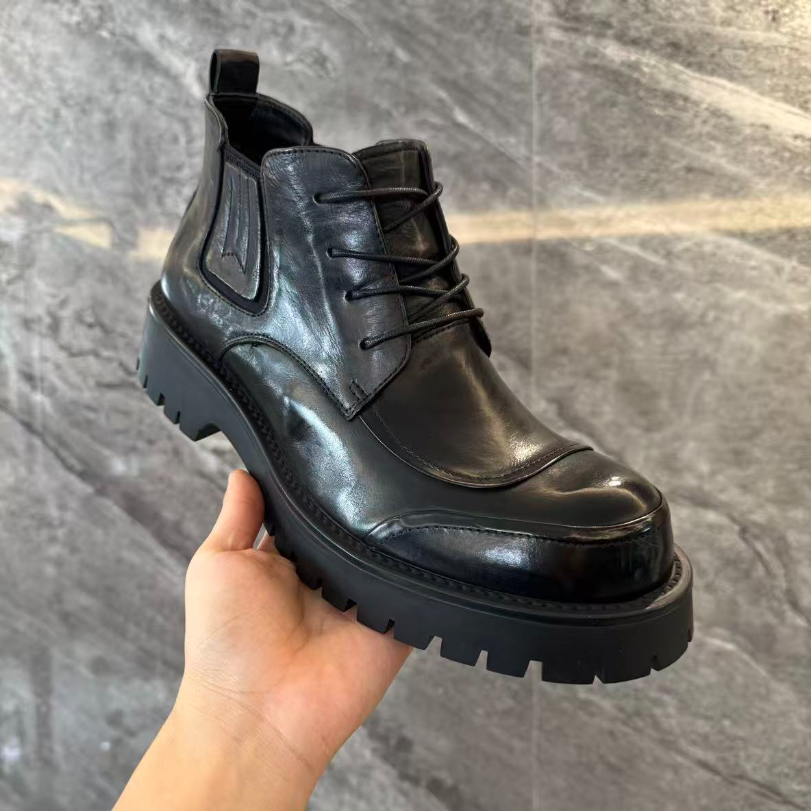 【加绒二棉|现货】冬季广州男士时尚圆头百搭休闲鞋皮靴1156