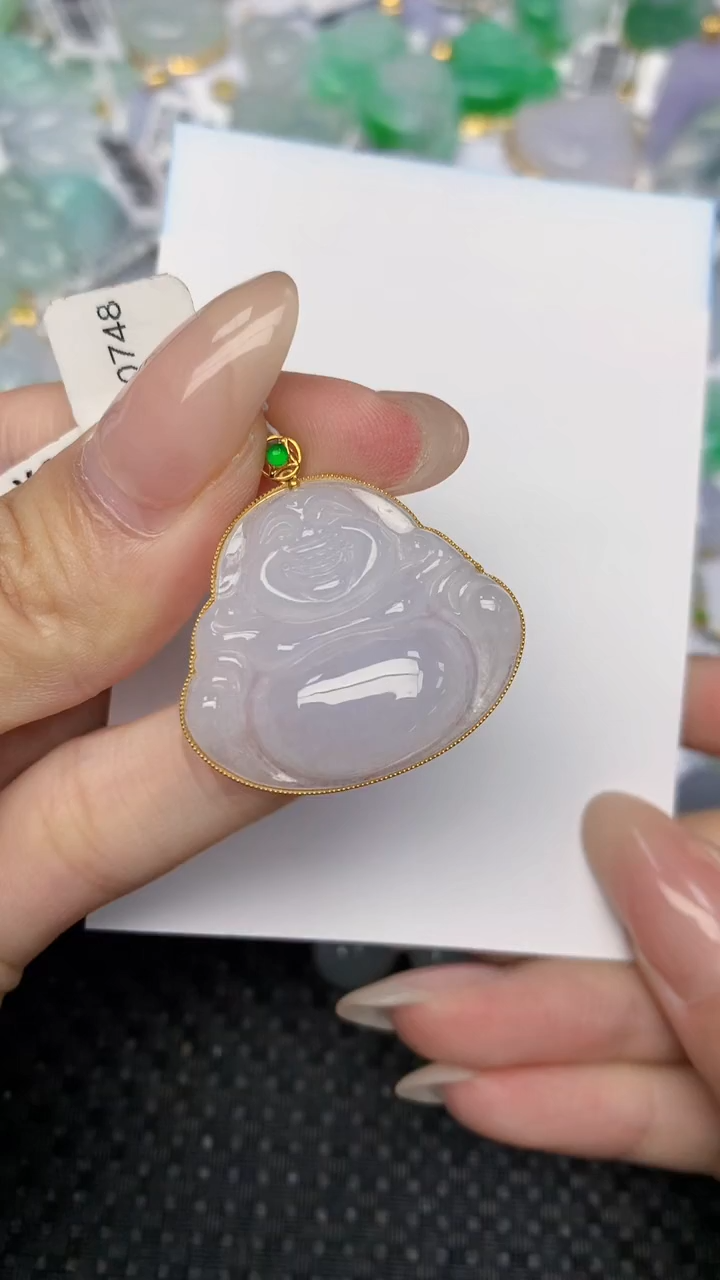 翡翠18K金镶嵌颈饰天然翡翠a货