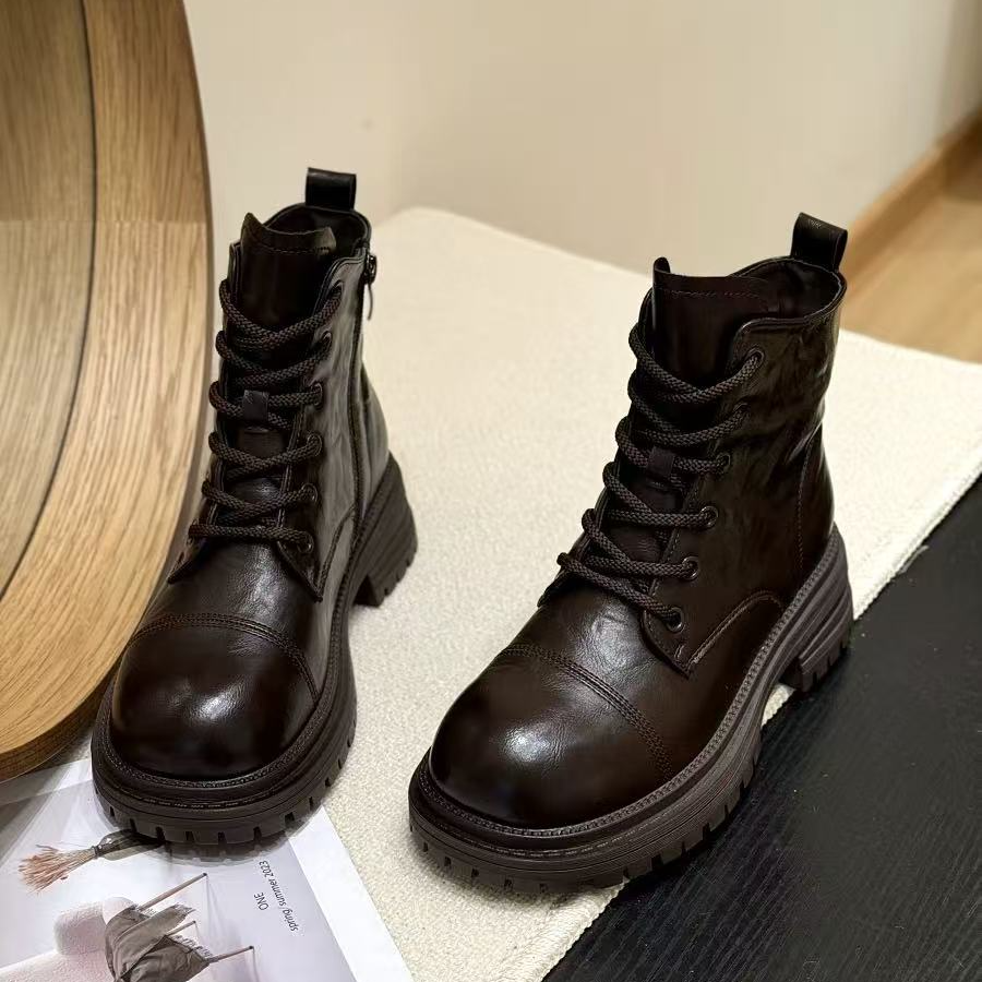 W026G英伦风潮酷厚底马丁靴女爆款百搭机车短靴马丁靴 薄绒