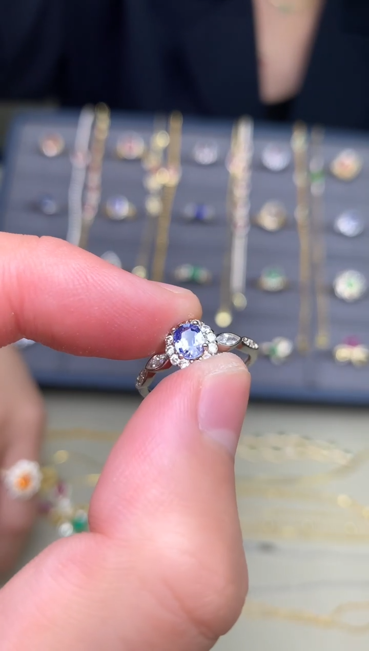 戒指蓝宝石银S925镶嵌戒指