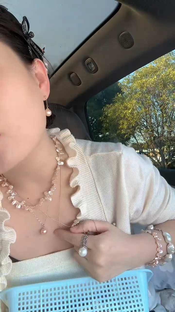 银S925镶嵌耳饰淡水珍珠粉泡泡银耳线