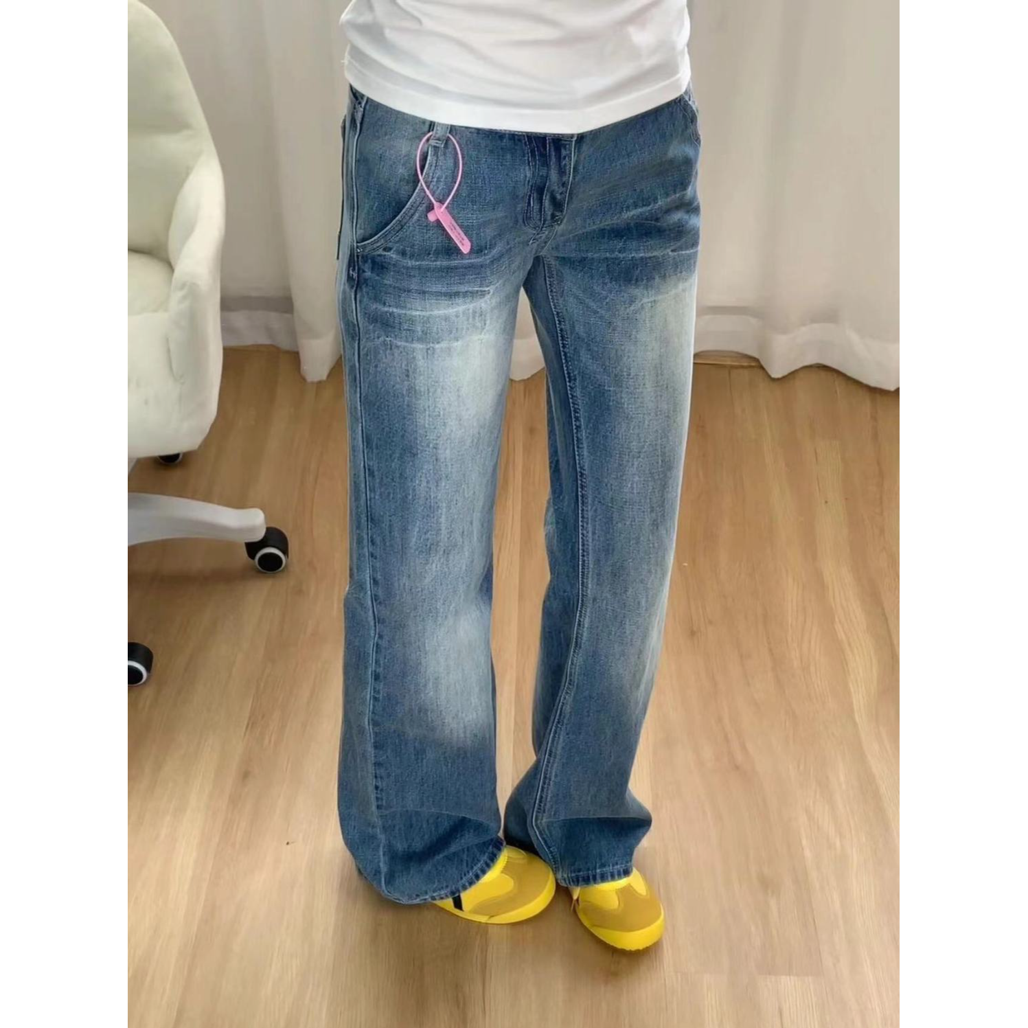 美式辣妹微喇叭牛仔裤女夏季新款高腰直筒宽松显瘦垂感阔腿拖地裤