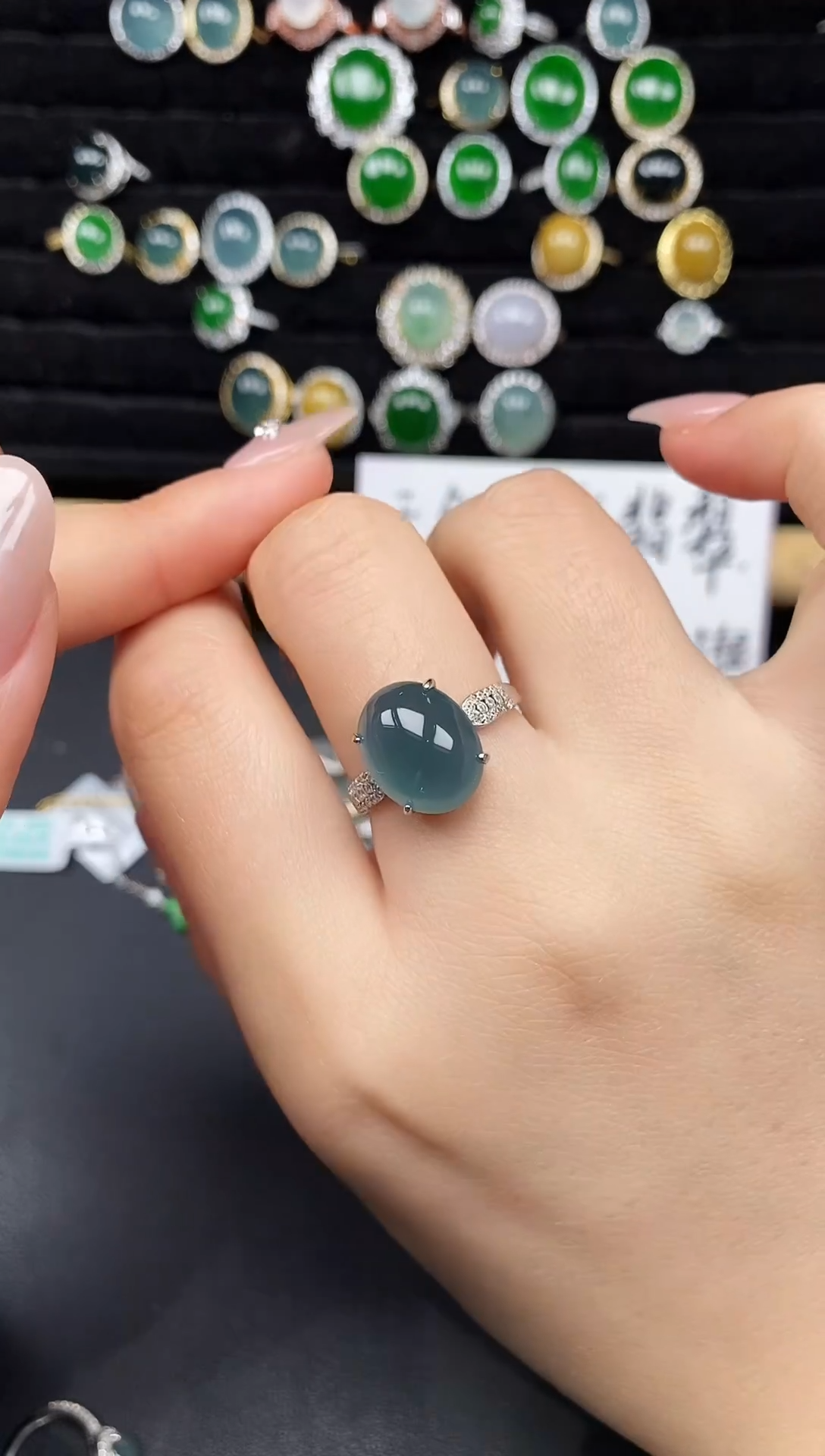 银S925镶嵌戒指翡翠38685