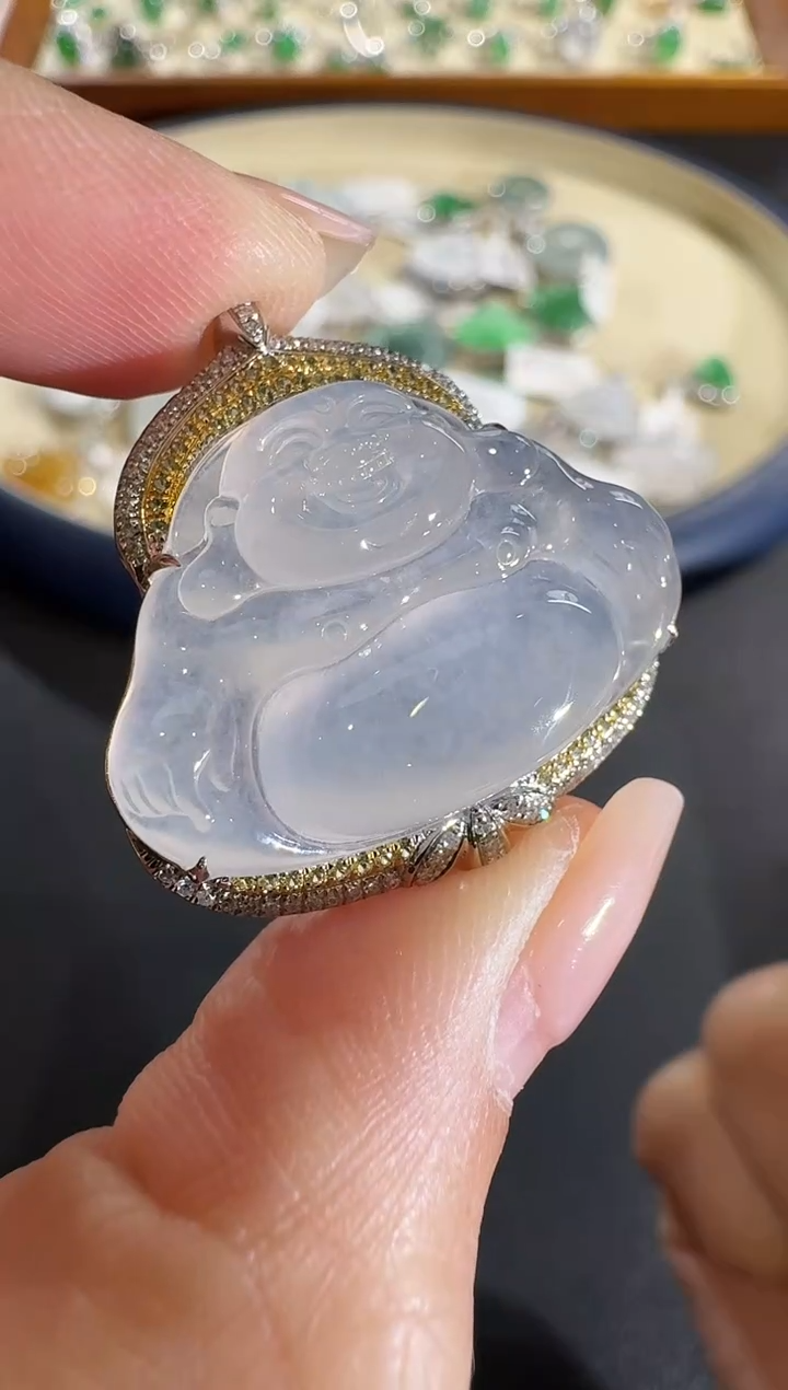 【闪购商品】翡翠吊坠(不含链)18K金镶嵌【源头工厂】钻石镶嵌