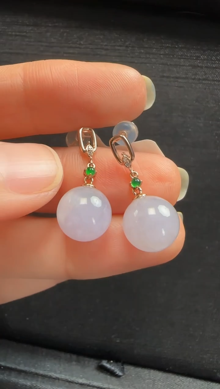 【闪购商品】翡翠耳环18K金镶嵌632玉珠一对