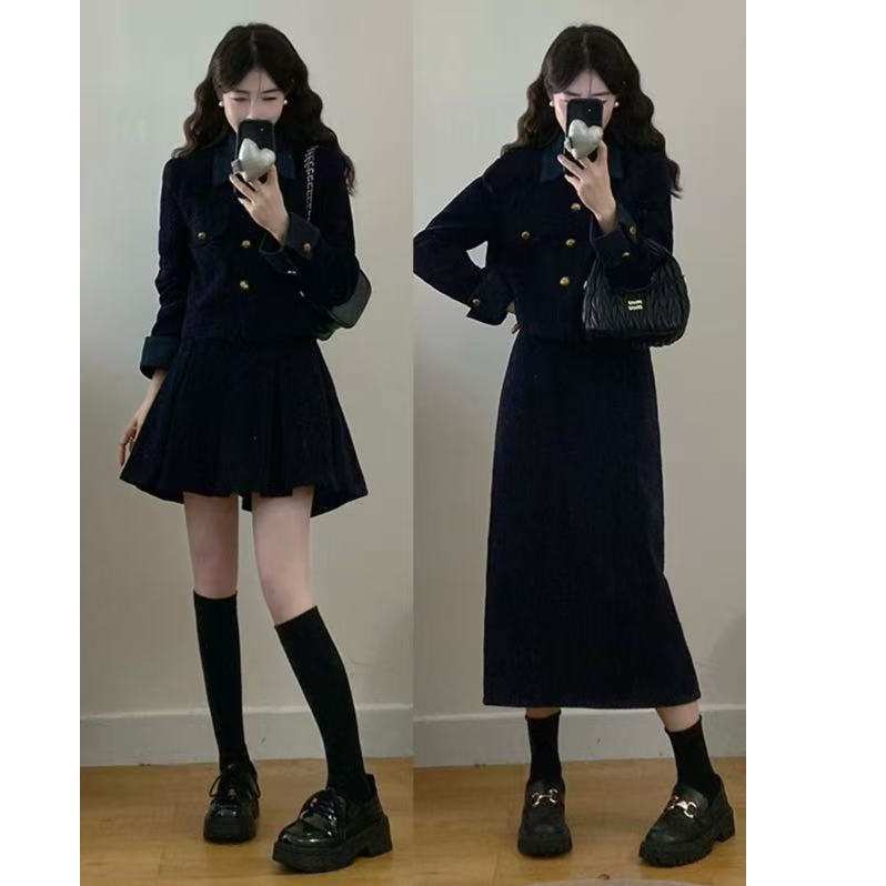 2025冬新款大码女装夹棉加厚小香风两件套法式复古高级感套装2033