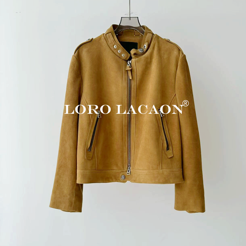 以赛亚 西西里岛 秋冬立领修身显瘦短款反绒皮真皮皮衣外套女2365