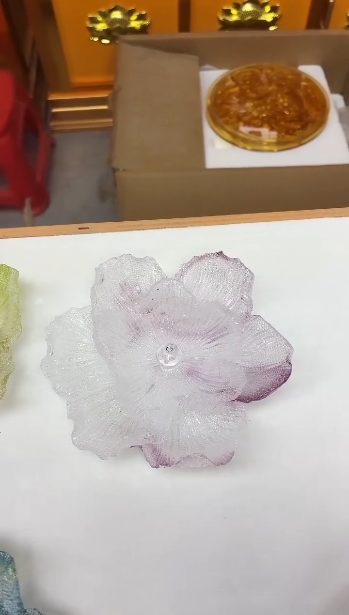 手工艺品琉璃淡紫色牡丹花线香插12公分