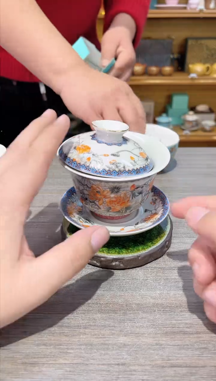 【闪购商品】水墨金莲盖碗茶具茶具