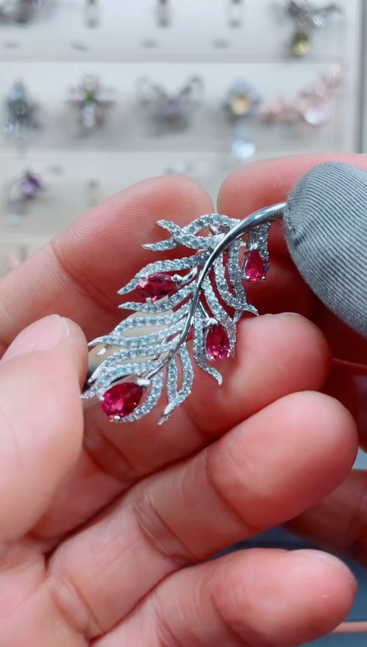 银S925镶嵌胸针碧玺碧玺胸针