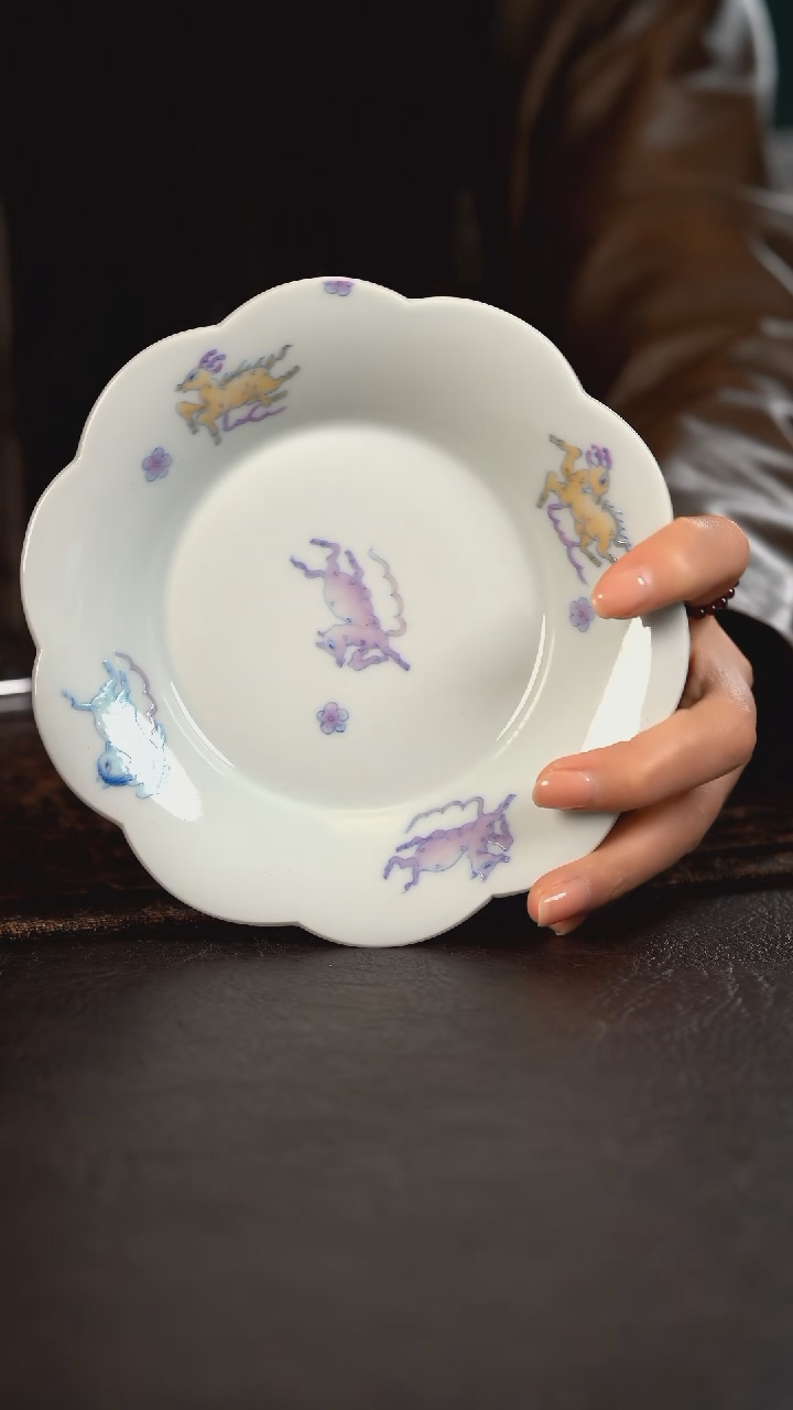 【闪购商品】杯聚澜堂斗彩小鹿葵口壶承