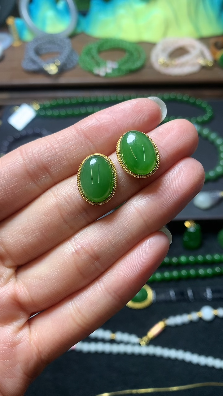 【闪购商品】和田玉耳饰银S925镶嵌耳钉